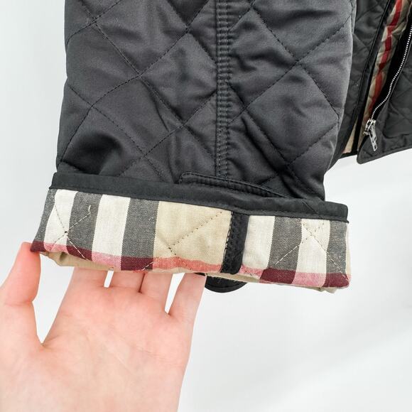 Burberry Coat Black Sz M Quilted Puffer Winter Plaid Jacket Check Brit Light - Picture 12 of 16